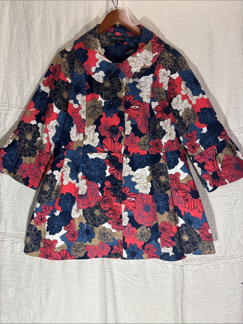 Eden Court Mod Floral Peplum Jacket Coat XL Retro Vintage Style Cotton Blend